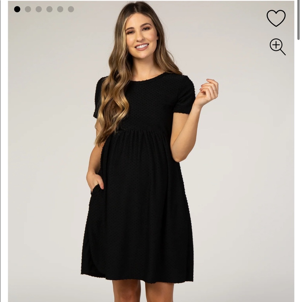 Pink Blush Swiss Dot black maternity dress